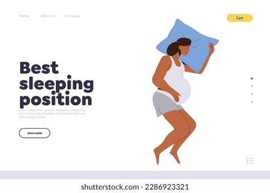 Young female character demonstrating best sleeping position for pregnant woman landing page design