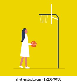 Young female character holding a basketball. Sport. Active lifestyle.