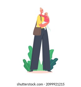 Young Female Character Holding Toddler Baby on Hands Isolated on White Background, Caucasian Adorable Woman and Child Communicate, Maternity, Mother Care Concept. Cartoon People Vector Illustration