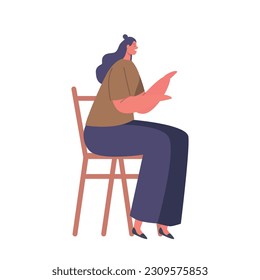 Young Female Character Sitting On Chair. Serene Woman Seated Gracefully On Stool, Exuding Elegance And Poise