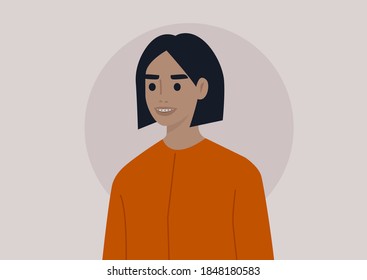 A young female character wearing teeth braces, a beautiful smile, dental care