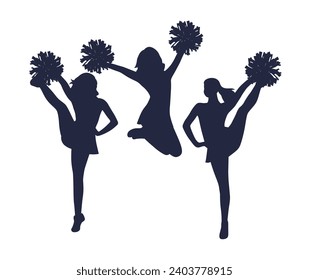 Joven animadora, animadora Silhouette animadora en diferentes posiciones, silueta de Cheer Team