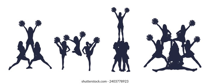 Young female cheerleader, Cheerleader Silhouette in different positions, Cheer Team silhouette