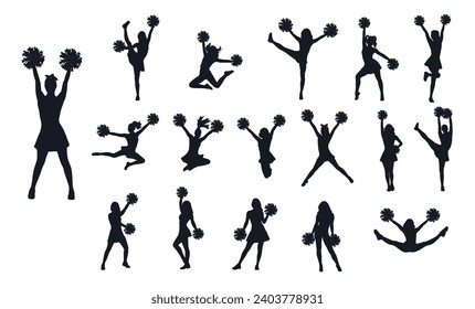 Young female cheerleader, Cheerleader Silhouette in different positions, Cheer Team silhouette