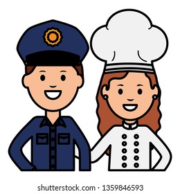 young female chef with officer police