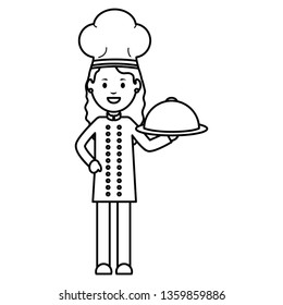 young female chef with tray server