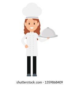 young female chef with tray server