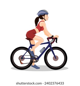 A young female cyclist is standing next to a road bike.Vector illustration isolated on white.