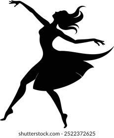 A young female dancing silhouette vector art, dancing illustration woman dancing silhouette design