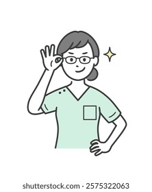 A young female dentist pushing up her glasses and smiling confidently