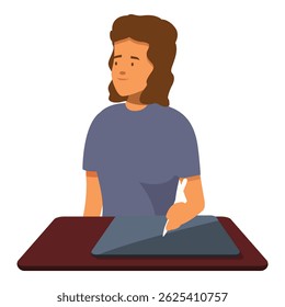 Young female designer is using a graphics tablet at her desk to create a digital illustration