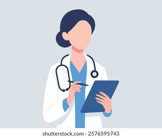 young female doctor  flat vector illustration.