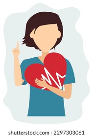 Young female doctor holding a heart and showing a gesture of attention. General practitioner, nurse.