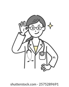 A young female doctor lifting her glasses and smiling with confidence