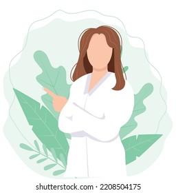 Young female doctor in white uniform. Woman doctor portrait. General practitioner in medical uniform, coat. Smiling therapist. Flat vector illustration isolated on white background