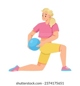 Young Female Doing Sport Activity Step with Ball Vector Illustration