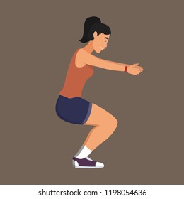 young female doing squats character illustration