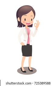 A young female employee wearing a suit showing a okay sign