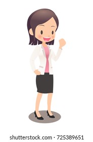 A young female employee wearing a suit is encouraging