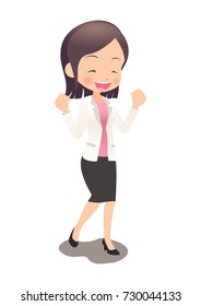 A young female employee wearing a suit are pleased