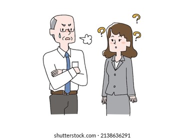 Young female employee who unknowingly annoys people Comical handwritten person Vector, color on line drawing
