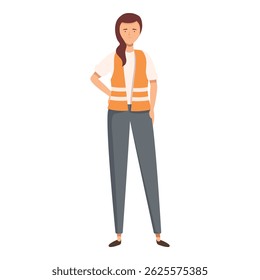 Young female engineer wearing orange safety vest standing with hand on hip
