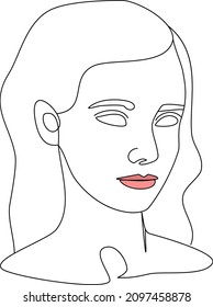 young female face one line minimalist accent on the lips