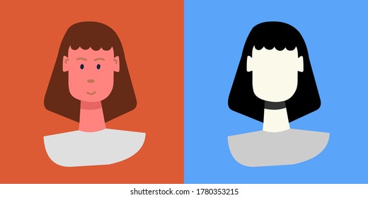 Young female face. Silhouette. Avatar. Vector Flat Illustration.