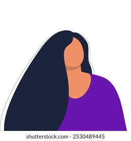 Young female faceless person on white background.