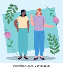 young female friends with flowers