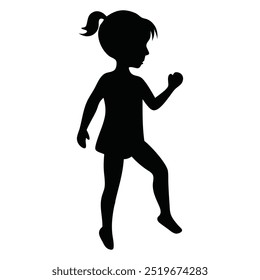 Young female gymnast silhouette, enegetic workout art, kids exercise icon and logo design.