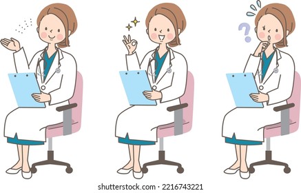 Young Female Health Care Worker Vector Illustration Set