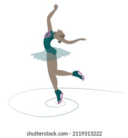 Young Female Ice Skater Performs Rotation. Figure Skating