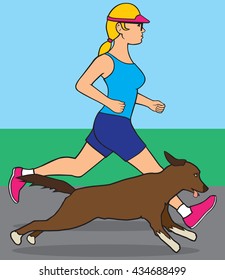 Young female jogger out for a run with her canine companion