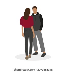 Young female and male characters together on a white background