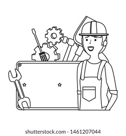 young female mechanic with set tools