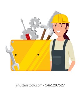 young female mechanic with set tools