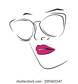 Young female model wearing cool sunglasses Attractive woman with red lipstick