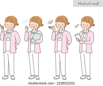 Young female nurse facial expression illustration set