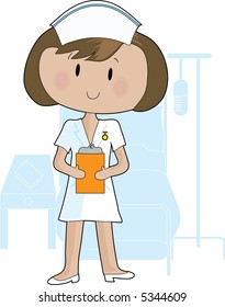 A young female nurse holding a clipboard