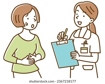 A young female nurse holding a medical record and taking an interview