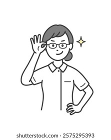 A young female nurse who raises her glasses and smiles confidently