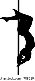 Young female pole dancer posing on a pole on a TRANSPARENT background vector