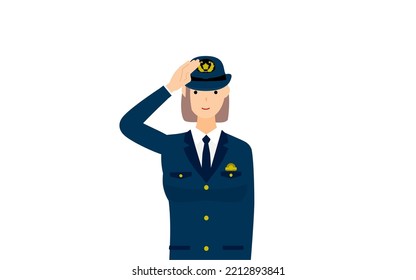 Young female police officer posing, Salute