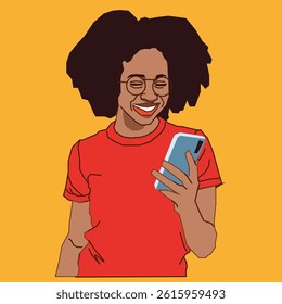 young female reading her cell phone messages