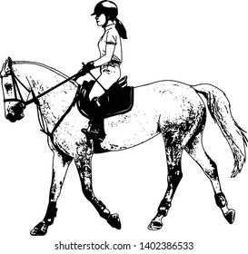 young female riding elegant horse sketch illustration - vector