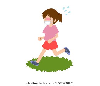Young female runner with heat stroke in mask

