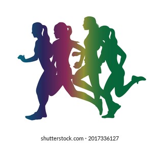 Young Female Running Marathon,Woman Athlete Jogging Long Distance Engaged In Competitive Racing Concept, Isolated On A White Background , Marathon Competitions.