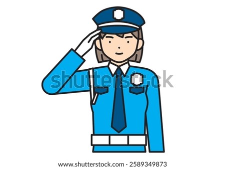 Young female security guard saluting