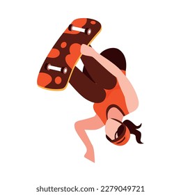 Young female skateboarder performing tricks isometric vector illustration
